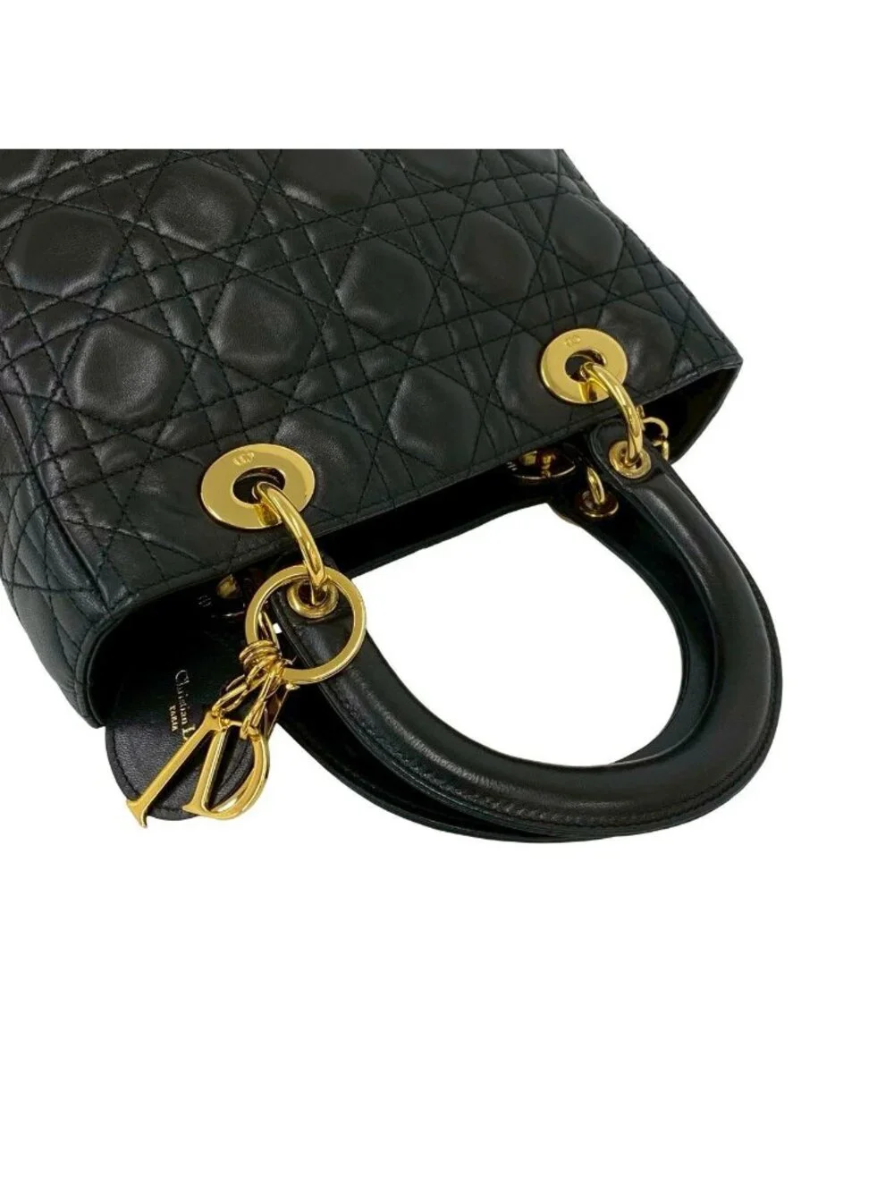 Dior Lady Cannage Lambskin Leather Handbag Mini Tote Black